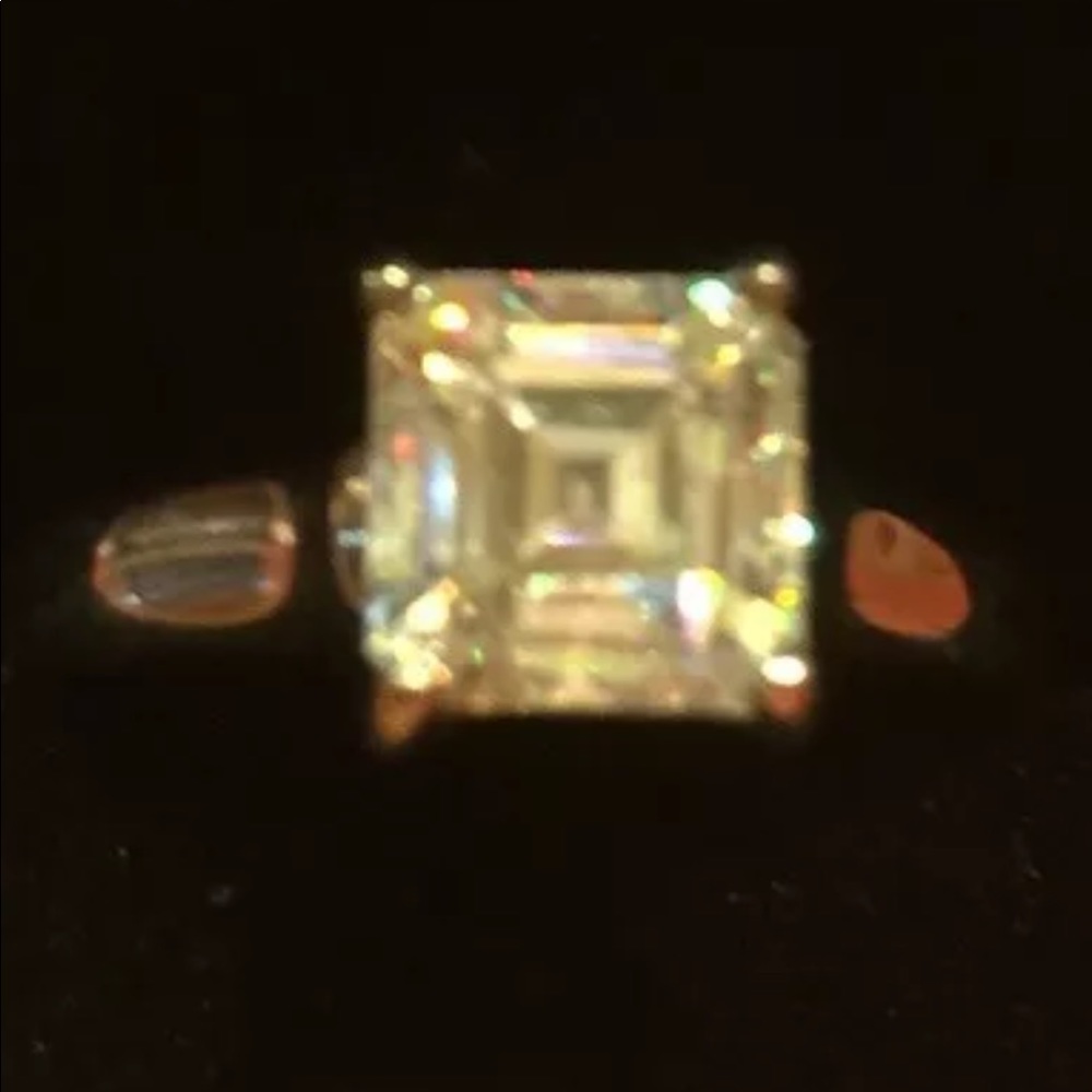 Strontium Titanate Asscher Cut Silver Ring